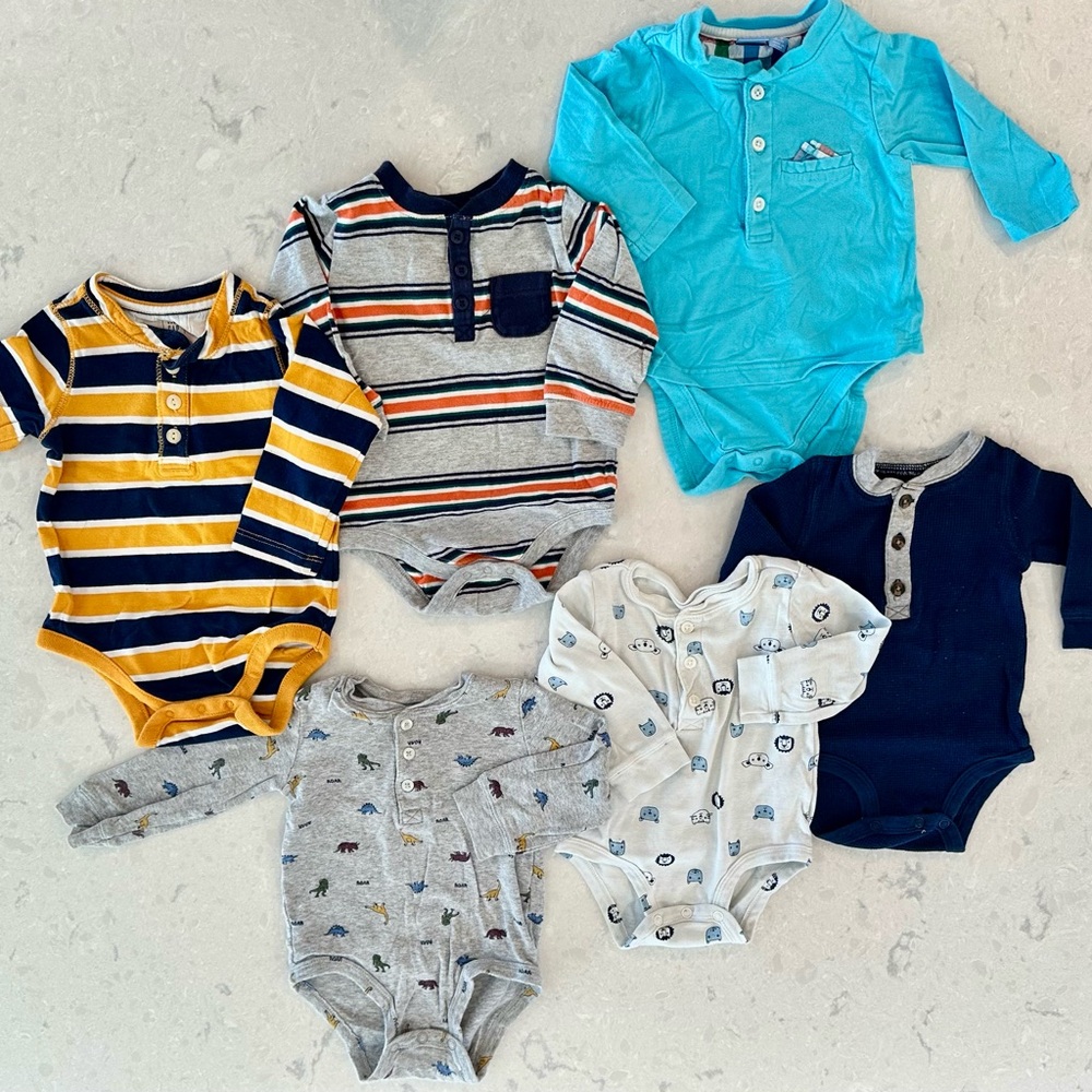 Baby Boys 6-9mo Bundle of Long-Sleeved Henley Onesies